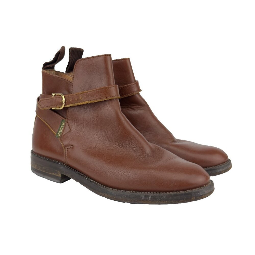AIGLE Brown Leather Ankle Boots Tan  Chelsea French Booties‎ EU 38 (37) US 7